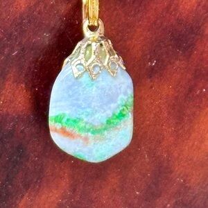 Elegant Conichalcite, Blue and Green gemstone Pendant Necklace petite tiny 4269